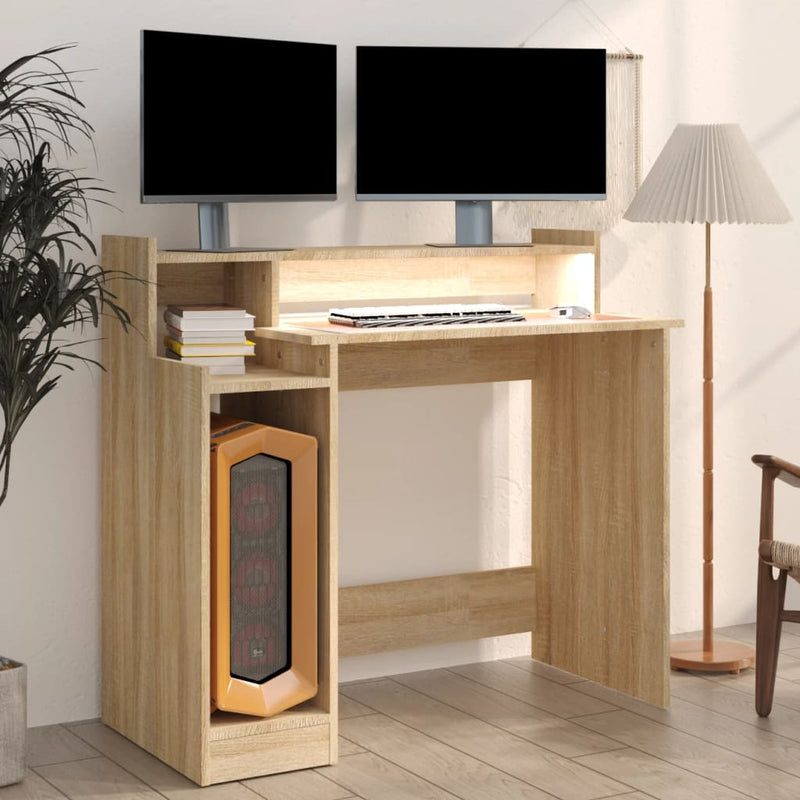 vidaXL sonoma tölgy színű szerelt fa íróasztal LED-ekkel 97x45x90 cm