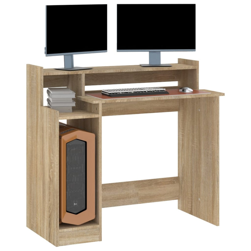 vidaXL sonoma tölgy színű szerelt fa íróasztal LED-ekkel 97x45x90 cm
