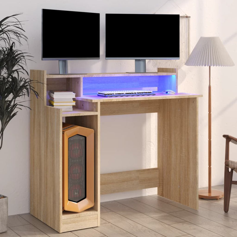 vidaXL sonoma tölgy színű szerelt fa íróasztal LED-ekkel 97x45x90 cm