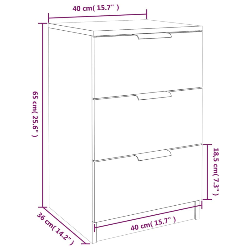 vidaXL 2 db fehér éjjeliszekrény 40 x 36 x 65 cm
