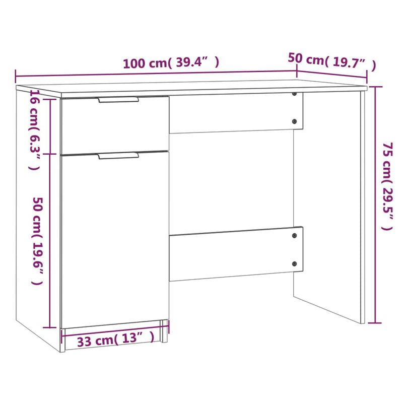 vidaXL betonszürke színű szerelt fa íróasztal 100 x 50 x 75 cm