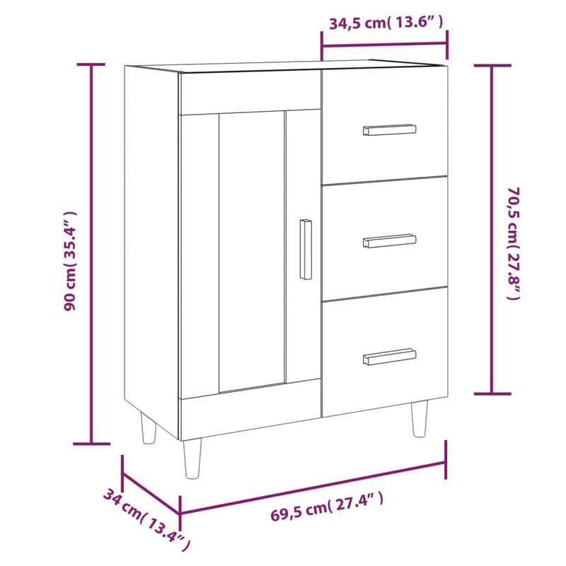 vidaXL betonszürke szerelt fa tálalószekrény 69,5 x 34 x 90 cm