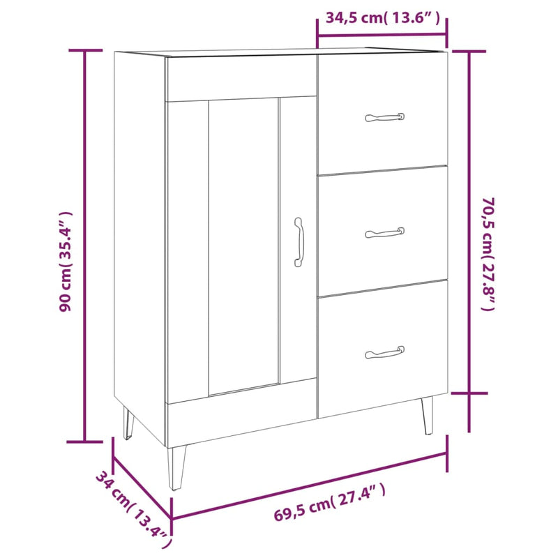 vidaXL betonszürke szerelt fa tálalószekrény 69,5 x 34 x 90 cm