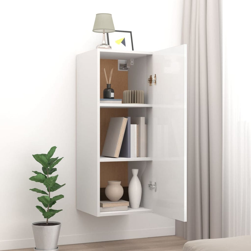 vidaXL magasfényű fehér szerelt fa faliszekrény 34,5 x 34 x 90 cm