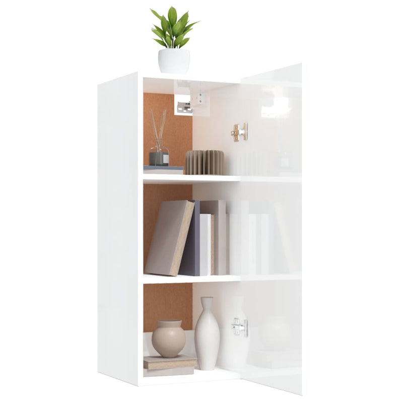 vidaXL magasfényű fehér szerelt fa faliszekrény 34,5 x 34 x 90 cm