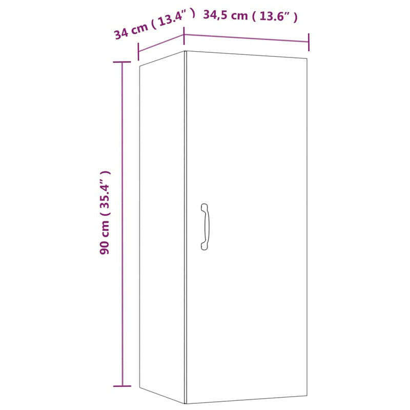 vidaXL magasfényű fehér szerelt fa faliszekrény 34,5 x 34 x 90 cm