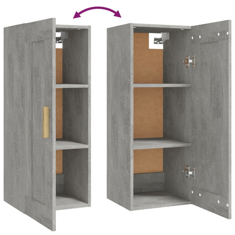 vidaXL betonszürke szerelt fa faliszekrény 35 x 34 x 90 cm