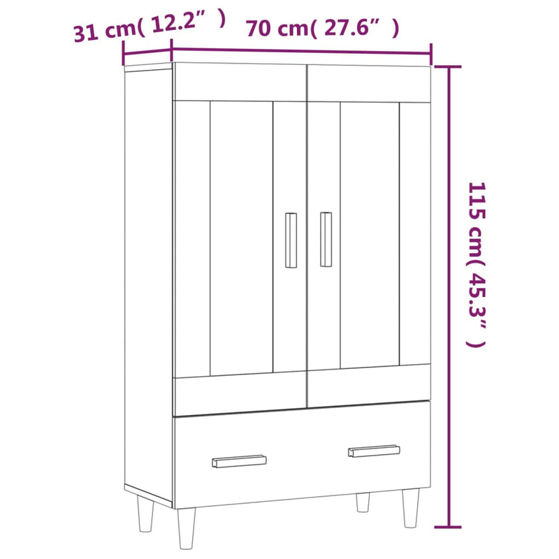 vidaXL fekete szerelt fa magasszekrény 70 x 31 x 115 cm