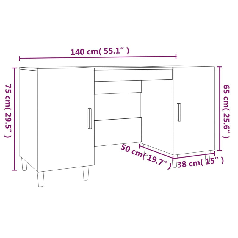 vidaXL betonszürke szerelt fa íróasztal 140 x 50 x 75 cm