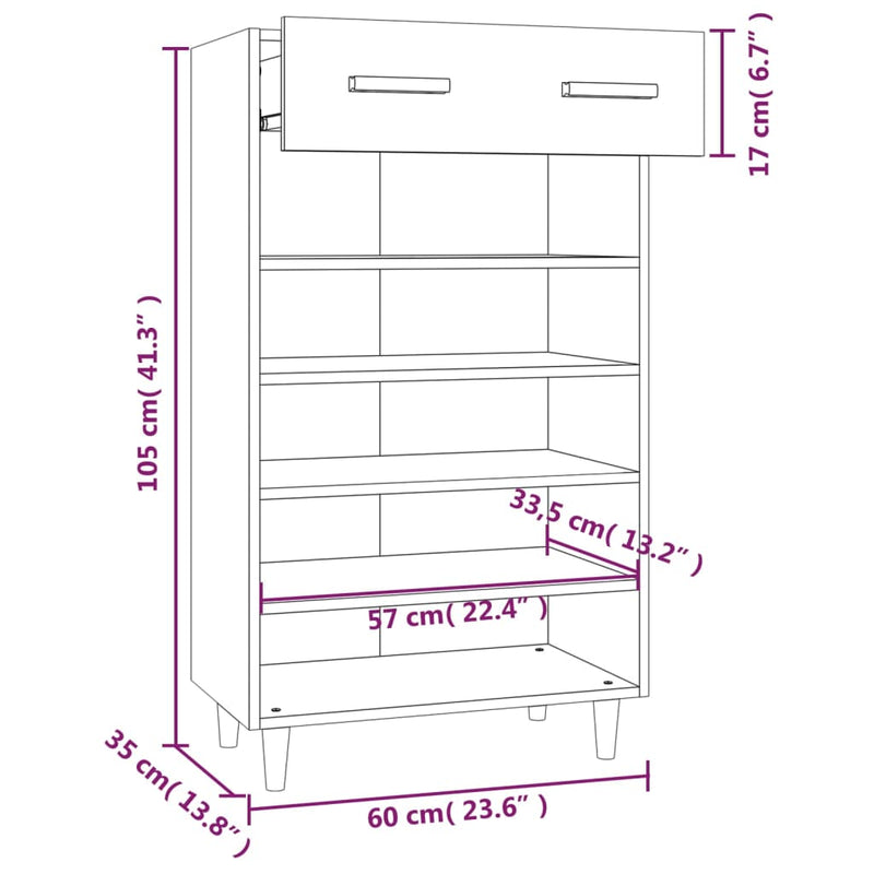 vidaXL fekete szerelt fa cipőszekrény 60 x 35 x 105 cm