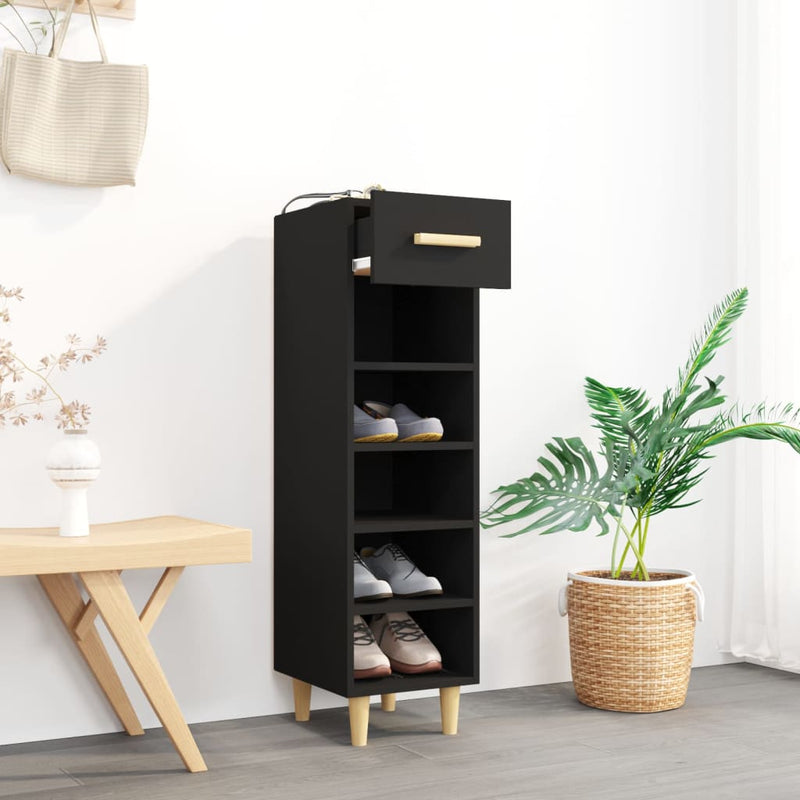 vidaXL fekete szerelt fa cipősszekrény 30 x 35 x 105 cm