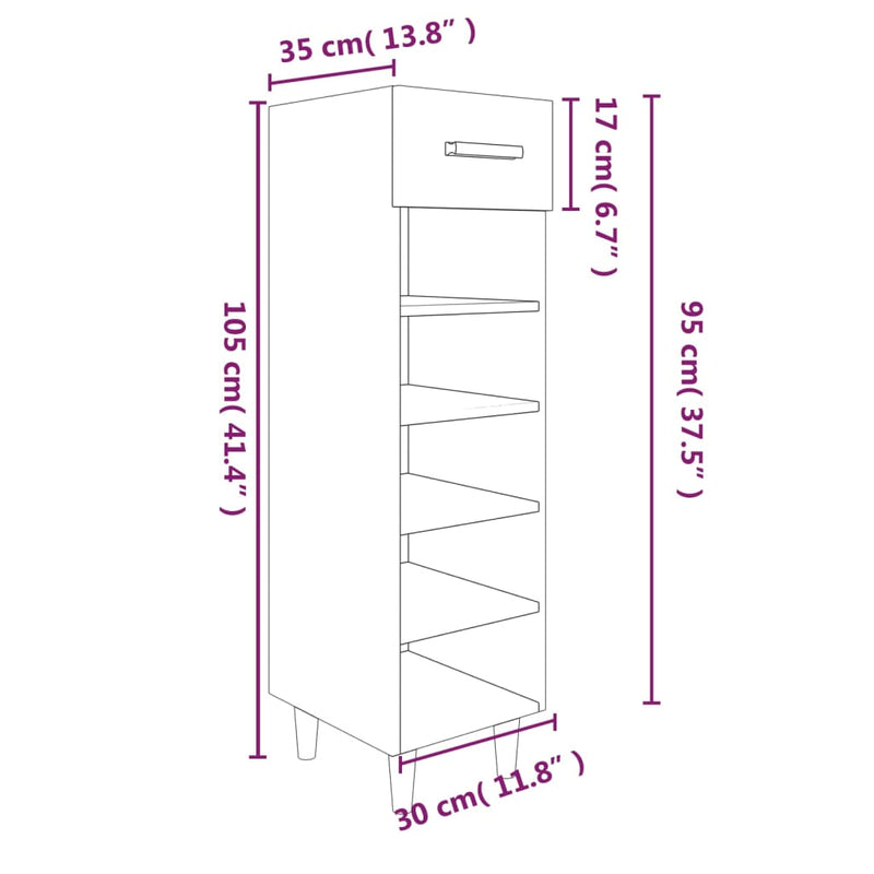 vidaXL fekete szerelt fa cipősszekrény 30 x 35 x 105 cm