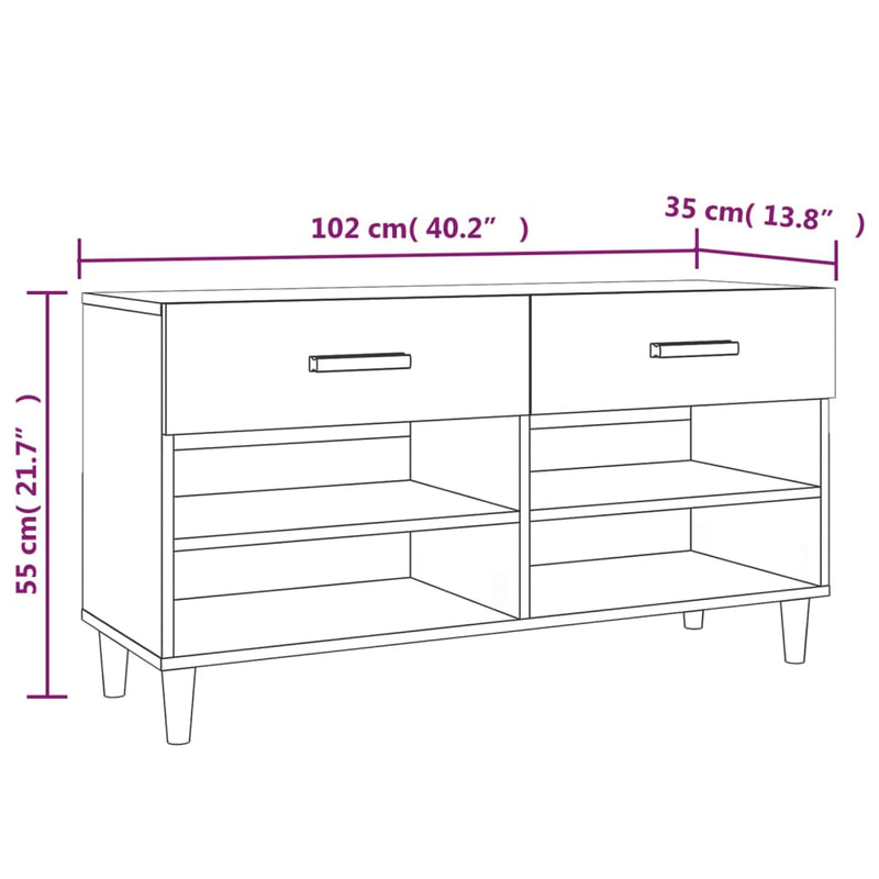 vidaXL fehér szerelt fa cipősszekrény 102 x 35 x 55 cm