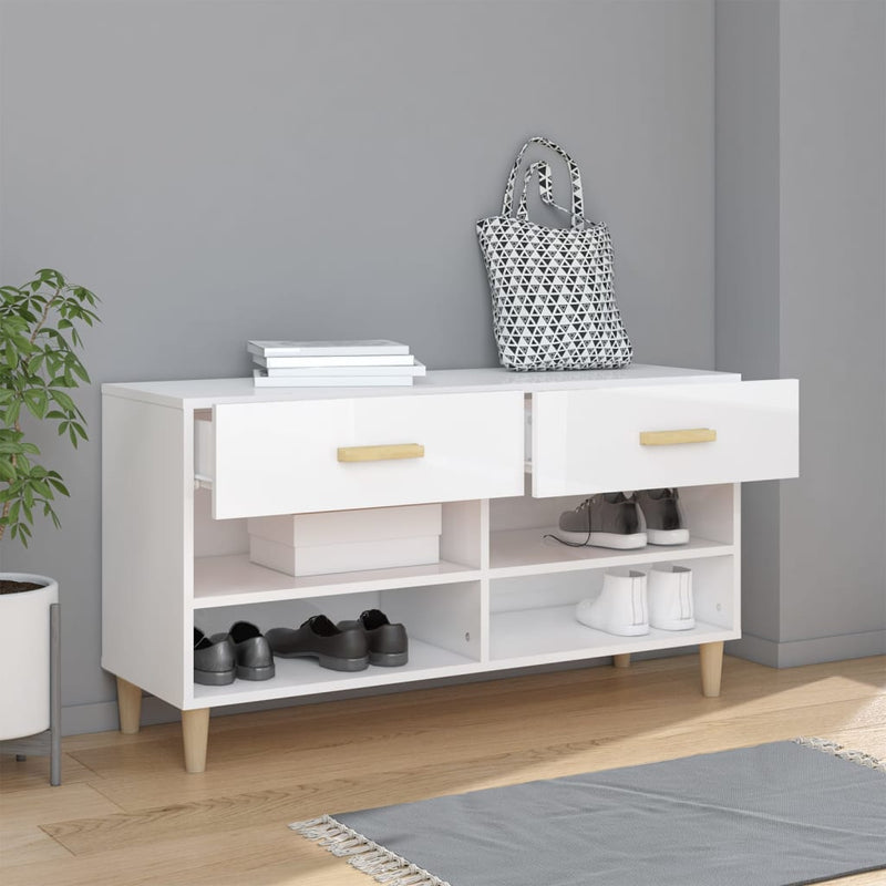 vidaXL magasfényű fehér szerelt fa cipőszekrény 102x35x55 cm