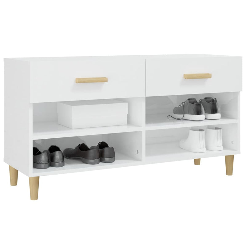 vidaXL magasfényű fehér szerelt fa cipőszekrény 102x35x55 cm