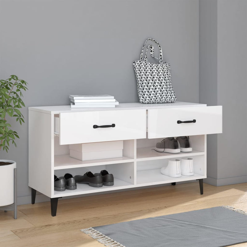 vidaXL magasfényű fehér szerelt fa cipőszekrény 102x35x55 cm