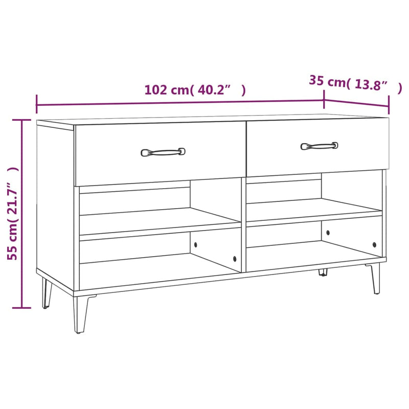vidaXL magasfényű fehér szerelt fa cipőszekrény 102x35x55 cm