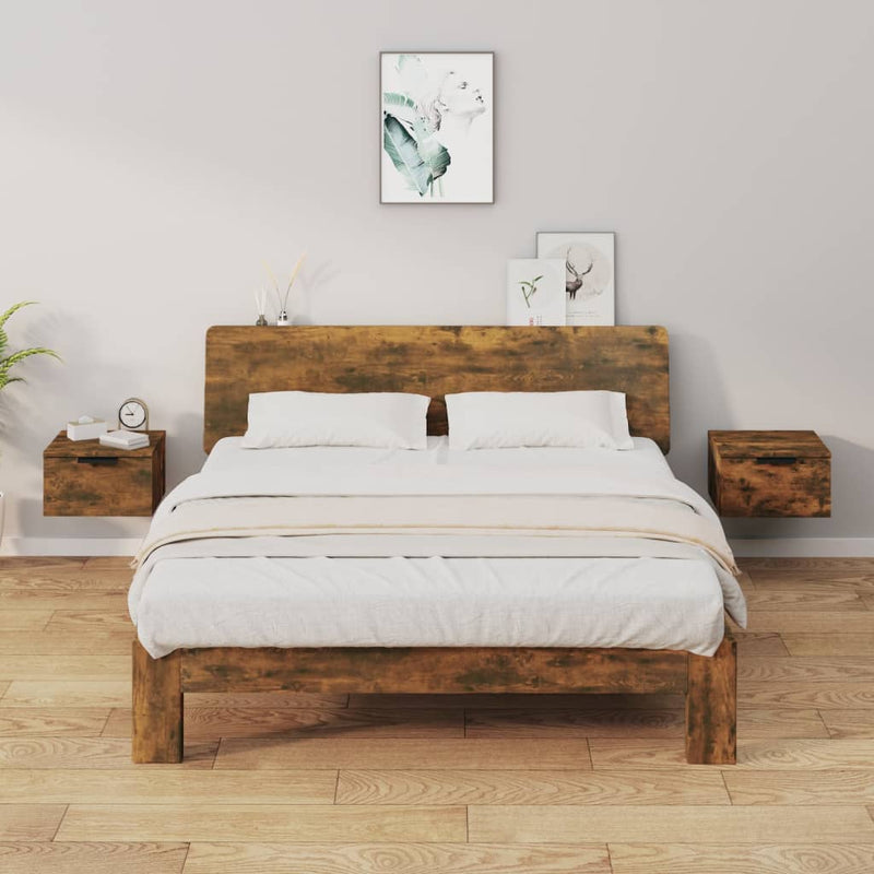 vidaXL 2 db füstös tölgy falra szerelhető éjjeliszekrény 34x30x20 cm
