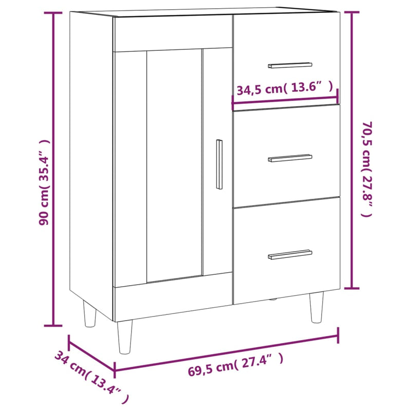 vidaXL füstös tölgy színű szerelt fa tálalószekrény 69,5 x 34 x 90 cm