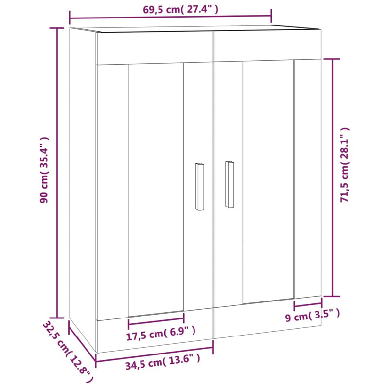 vidaXL szürke sonoma színű szerelt fa faliszekrény 69,5 x 32,5 x 90 cm