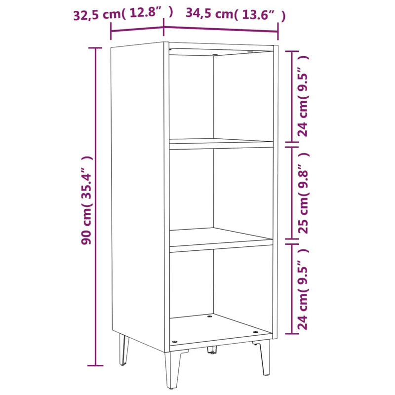 vidaXL barna tölgyszínű szerelt fa tálalószekrény 34,5 x 32,5 x 90 cm