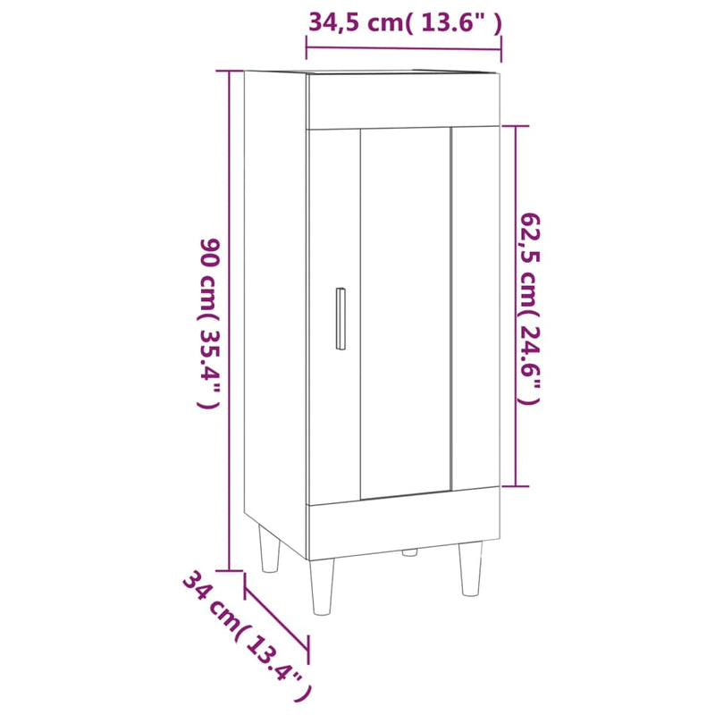 vidaXL füstös tölgy színű szerelt fa tálalószekrény 34,5 x 34 x 90 cm