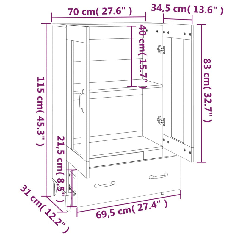 vidaXL füstös tölgy színű szerelt fa magasszekrény 70 x 31 x 115 cm