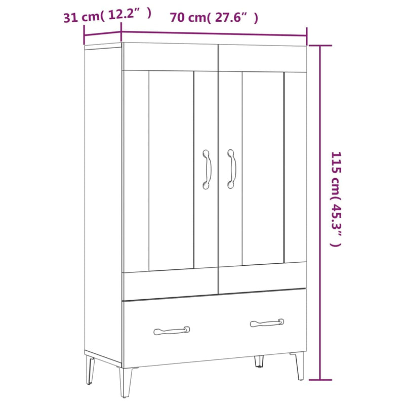 vidaXL szürke sonoma színű szerelt fa magasszekrény 70 x 31 x 115 cm