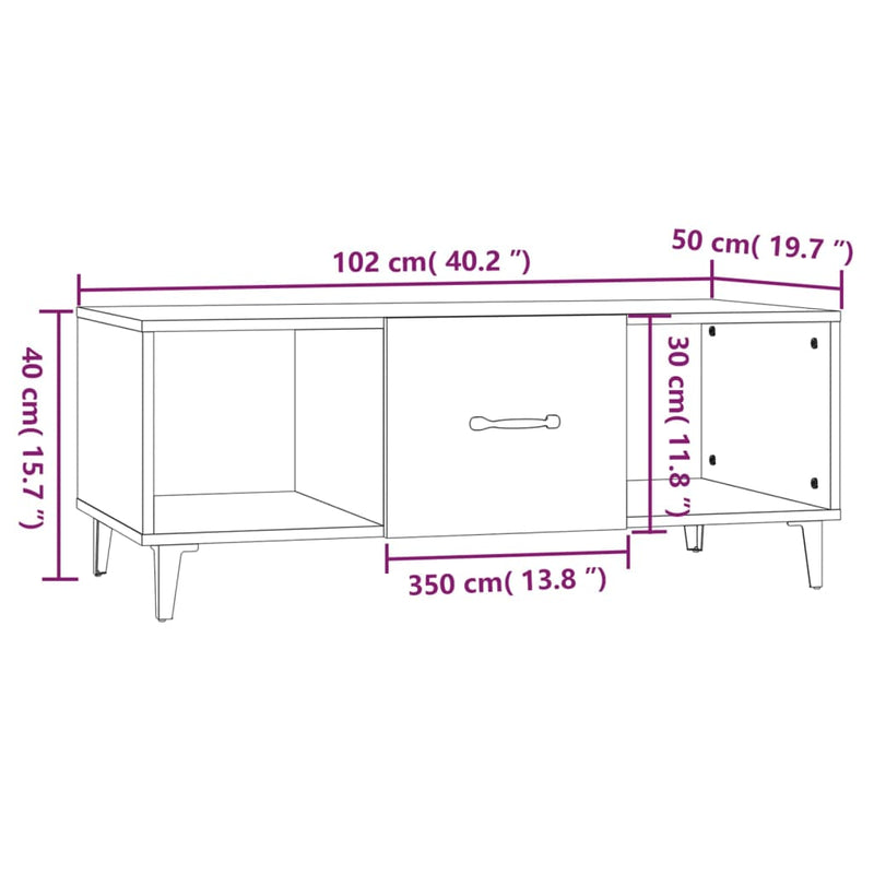 vidaXL barna tölgy színű szerelt fa dohányzóasztal 102 x 50 x 40 cm
