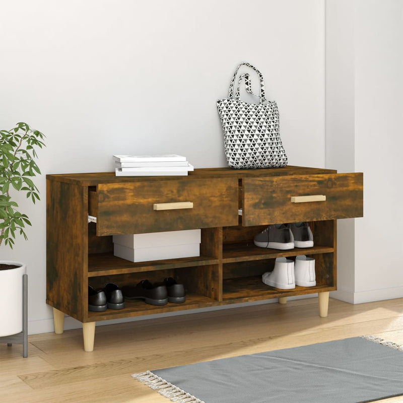 vidaXL füstös tölgyszínű szerelt fa cipősszekrény 102 x 35 x 55 cm