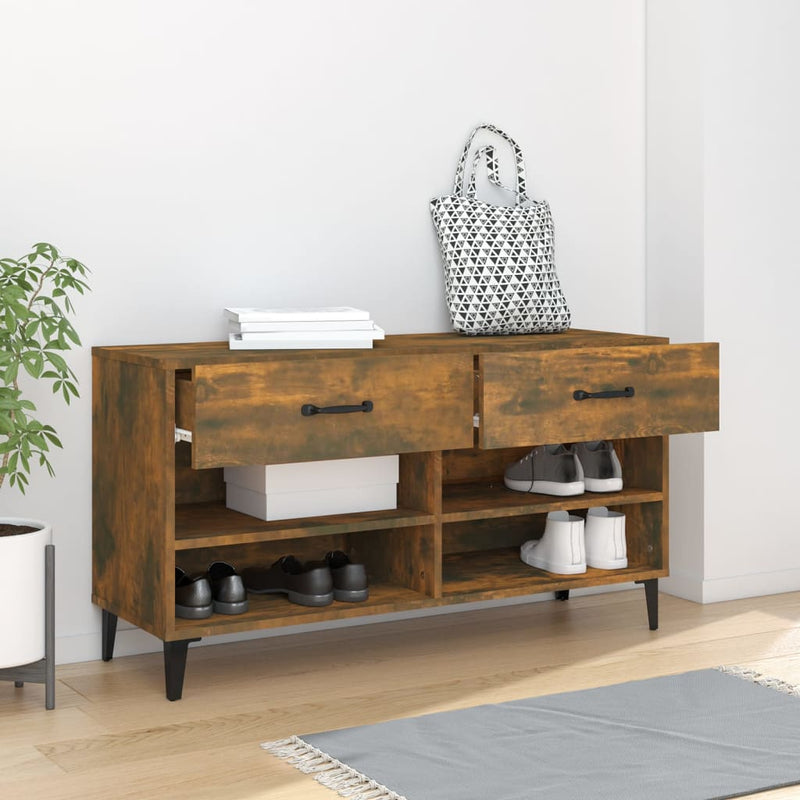 vidaXL füstös tölgyszínű szerelt fa cipősszekrény 102 x 35 x 55 cm