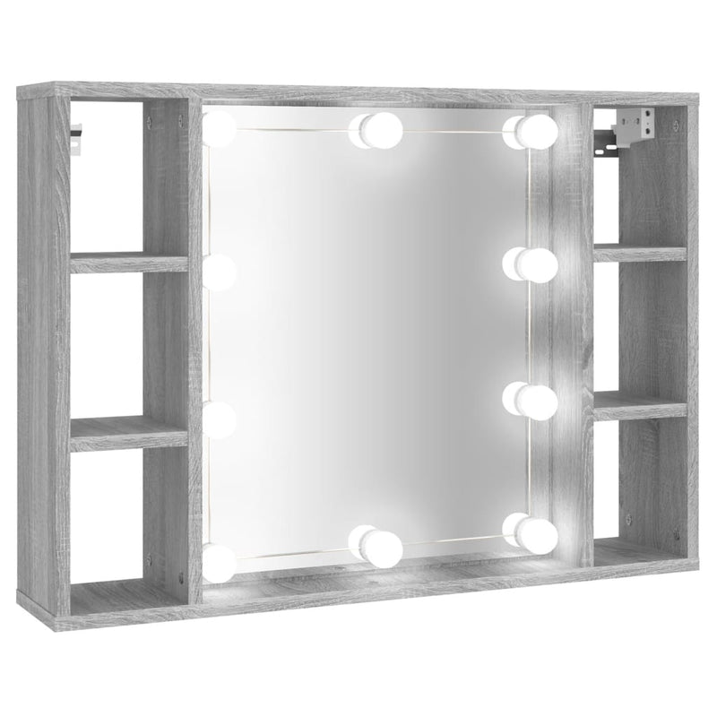 vidaXL szürke sonoma színű tükrös szekrény LED-ekkel 76 x 15 x 55 cm