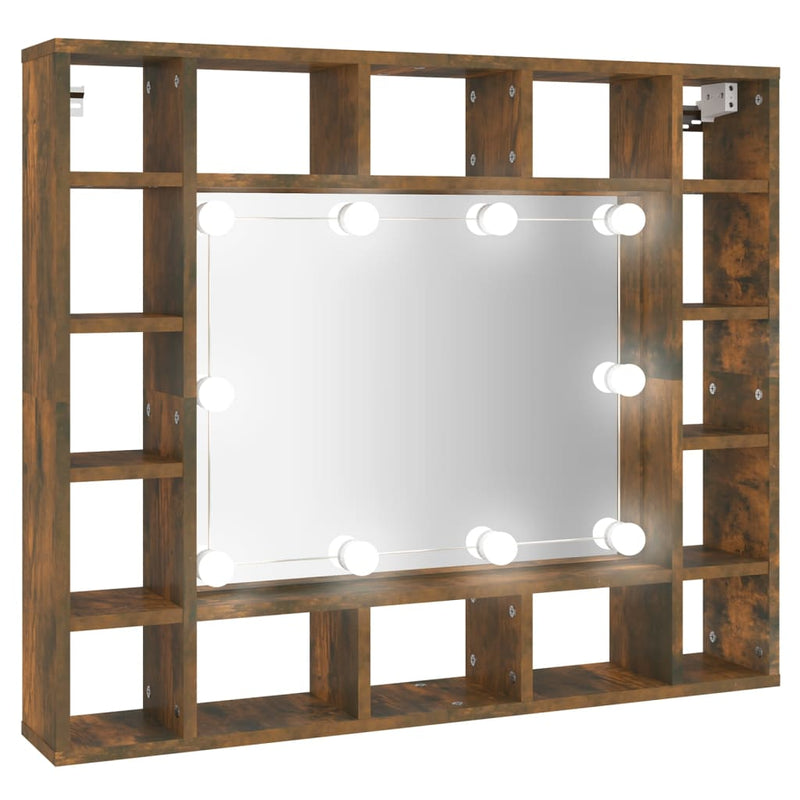 vidaXL füstös tölgy színű tükrös szekrény LED-ekkel 91 x 15 x 76,5 cm
