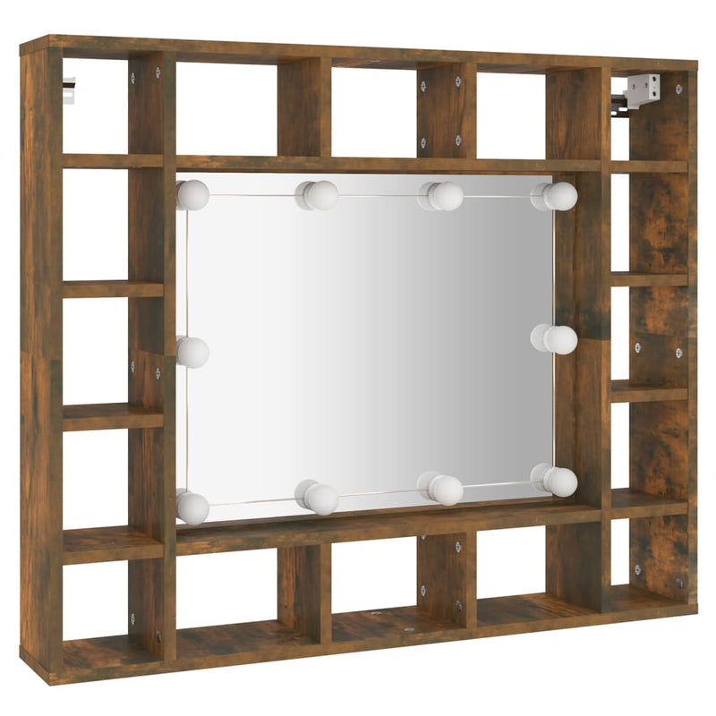 vidaXL füstös tölgy színű tükrös szekrény LED-ekkel 91 x 15 x 76,5 cm
