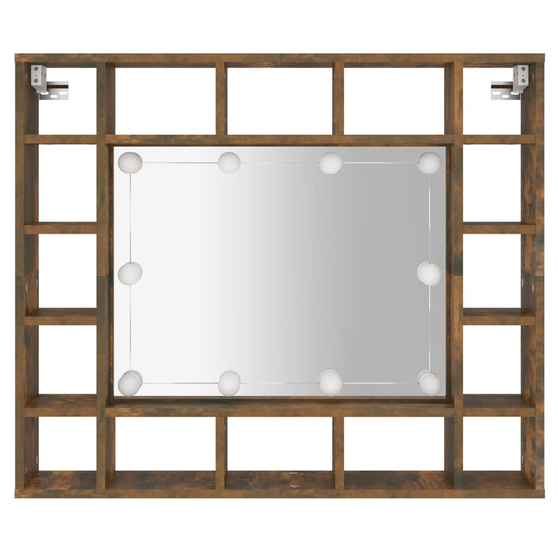 vidaXL füstös tölgy színű tükrös szekrény LED-ekkel 91 x 15 x 76,5 cm