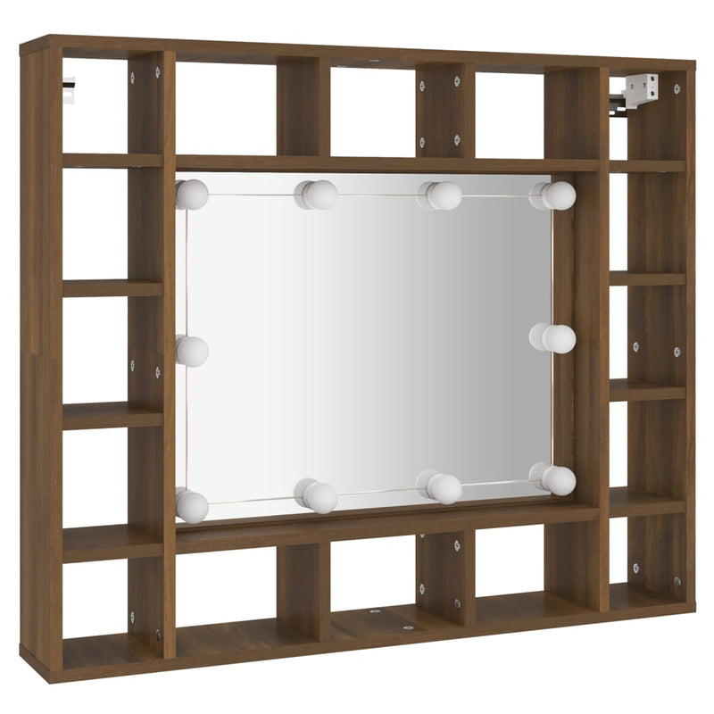 vidaXL barna tölgy színű tükrös szekrény LED-ekkel 91 x 15 x 76,5 cm