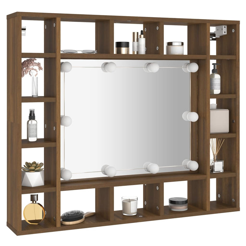 vidaXL barna tölgy színű tükrös szekrény LED-ekkel 91 x 15 x 76,5 cm