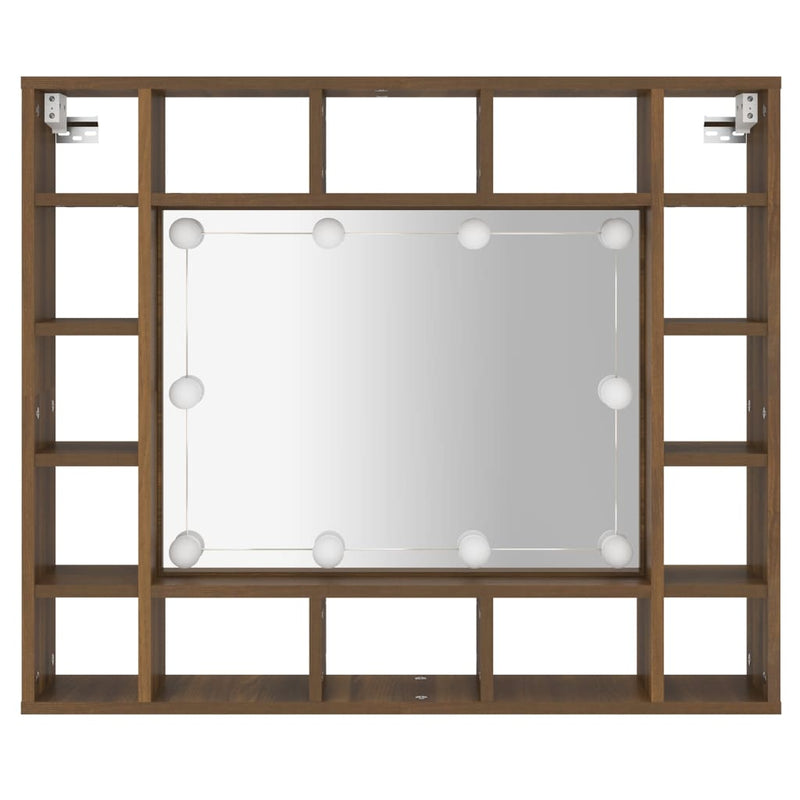 vidaXL barna tölgy színű tükrös szekrény LED-ekkel 91 x 15 x 76,5 cm