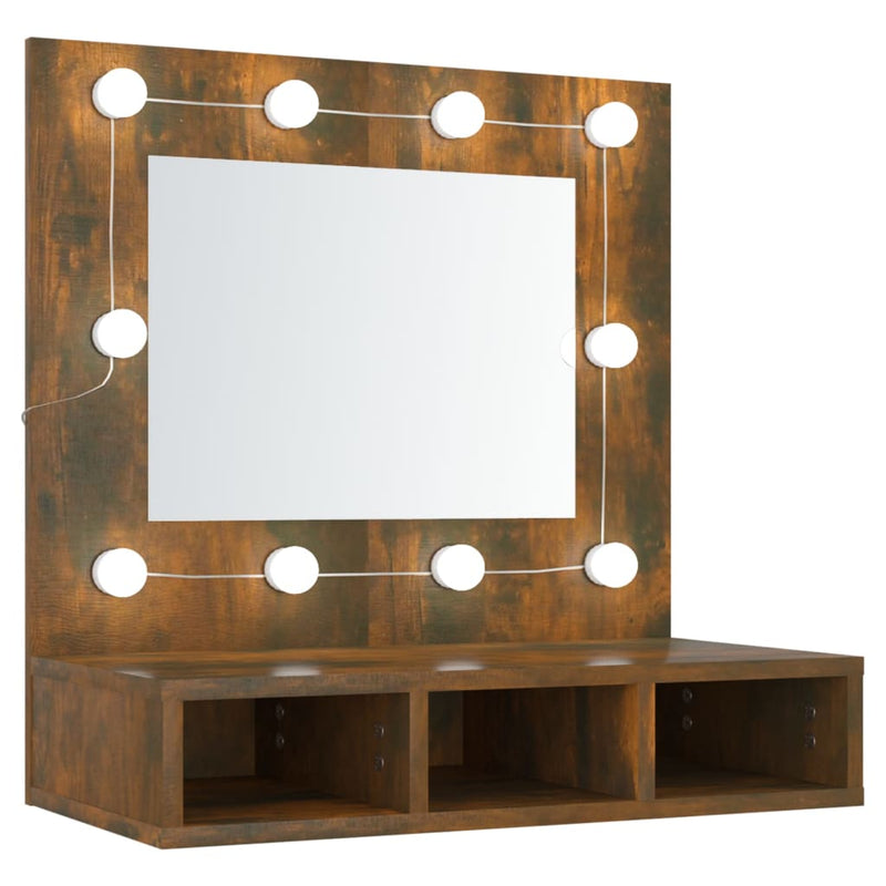 vidaXL füstös tölgy színű tükrös szekrény LED-ekkel 60 x 31,5 x 62 cm