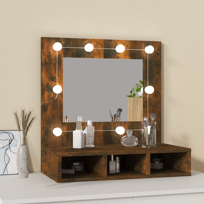 vidaXL füstös tölgy színű tükrös szekrény LED-ekkel 60 x 31,5 x 62 cm