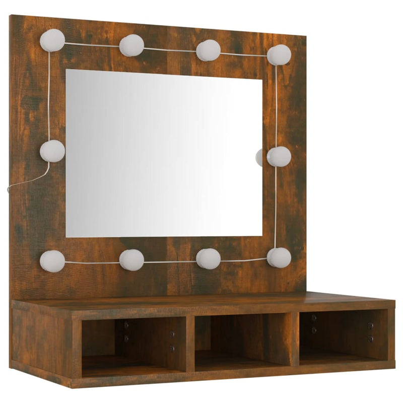 vidaXL füstös tölgy színű tükrös szekrény LED-ekkel 60 x 31,5 x 62 cm