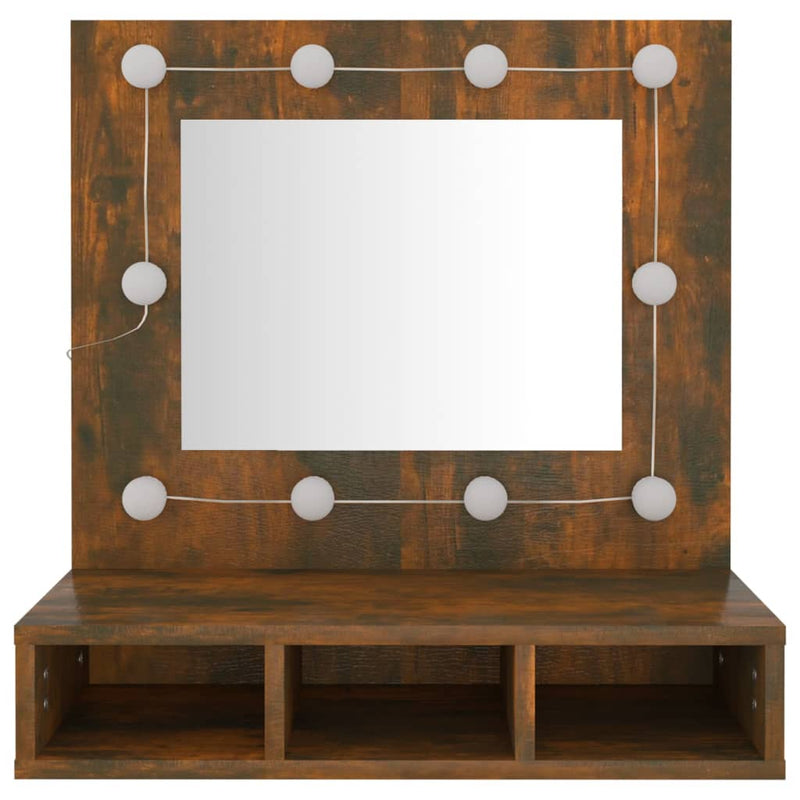 vidaXL füstös tölgy színű tükrös szekrény LED-ekkel 60 x 31,5 x 62 cm