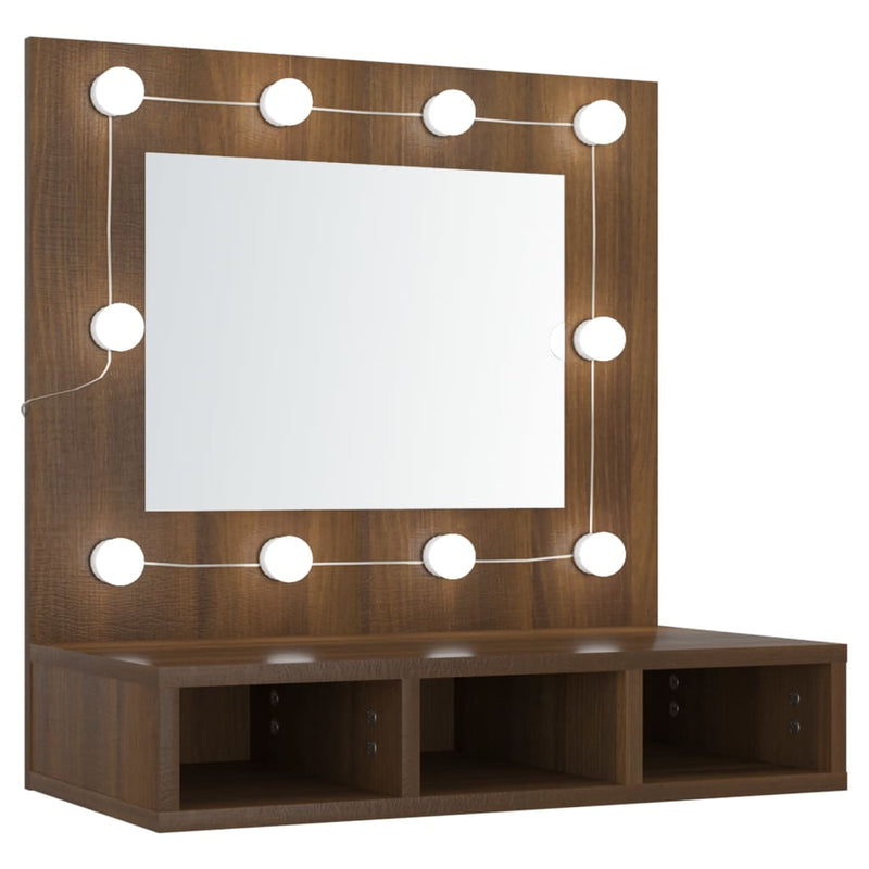 vidaXL barna tölgy színű tükrös szekrény LED-ekkel 60 x 31,5 x 62 cm