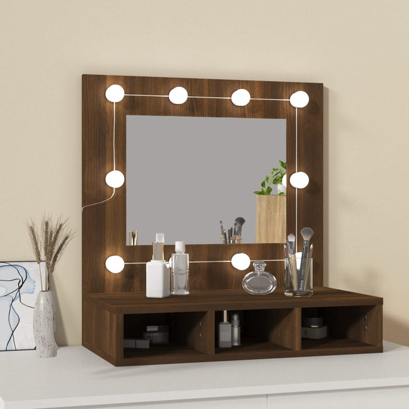 vidaXL barna tölgy színű tükrös szekrény LED-ekkel 60 x 31,5 x 62 cm