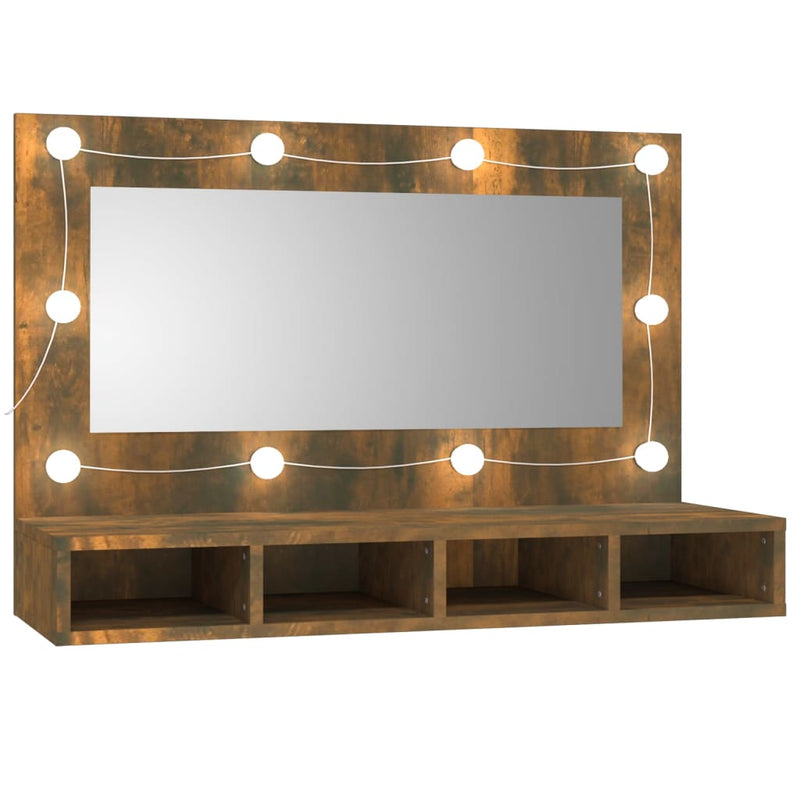vidaXL füstös tölgy színű tükrös szekrény LED-ekkel 90 x 31,5 x 62 cm