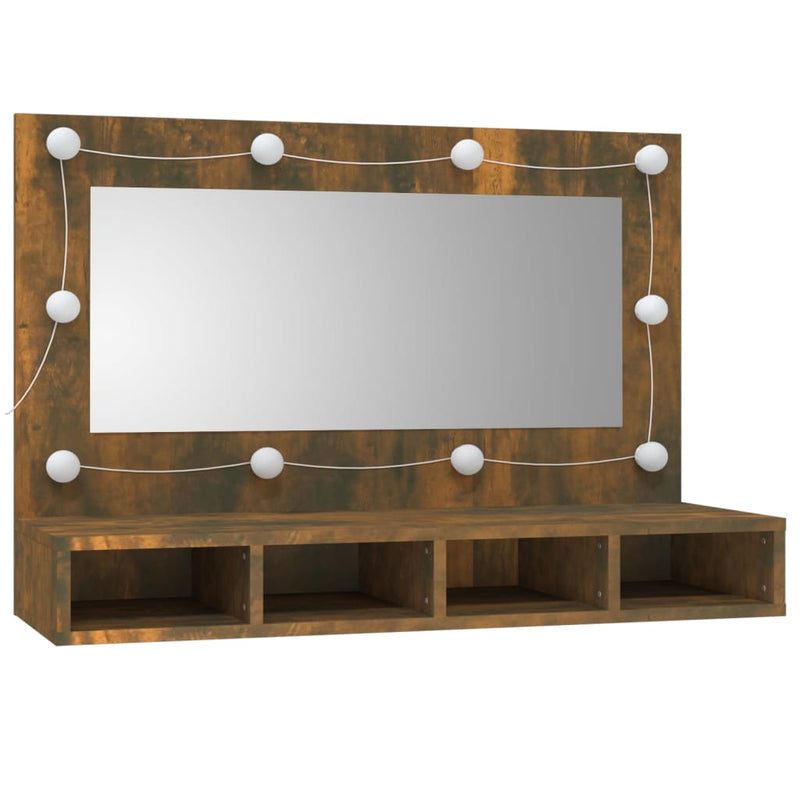 vidaXL füstös tölgy színű tükrös szekrény LED-ekkel 90 x 31,5 x 62 cm