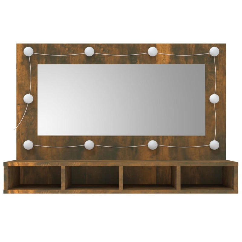 vidaXL füstös tölgy színű tükrös szekrény LED-ekkel 90 x 31,5 x 62 cm