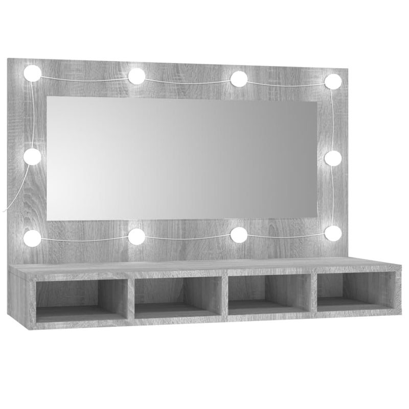 vidaXL szürke sonoma színű tükrös szekrény LED-ekkel 90 x 31,5 x 62 cm