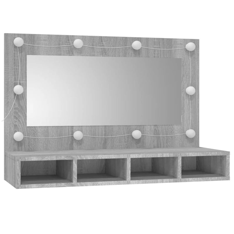 vidaXL szürke sonoma színű tükrös szekrény LED-ekkel 90 x 31,5 x 62 cm