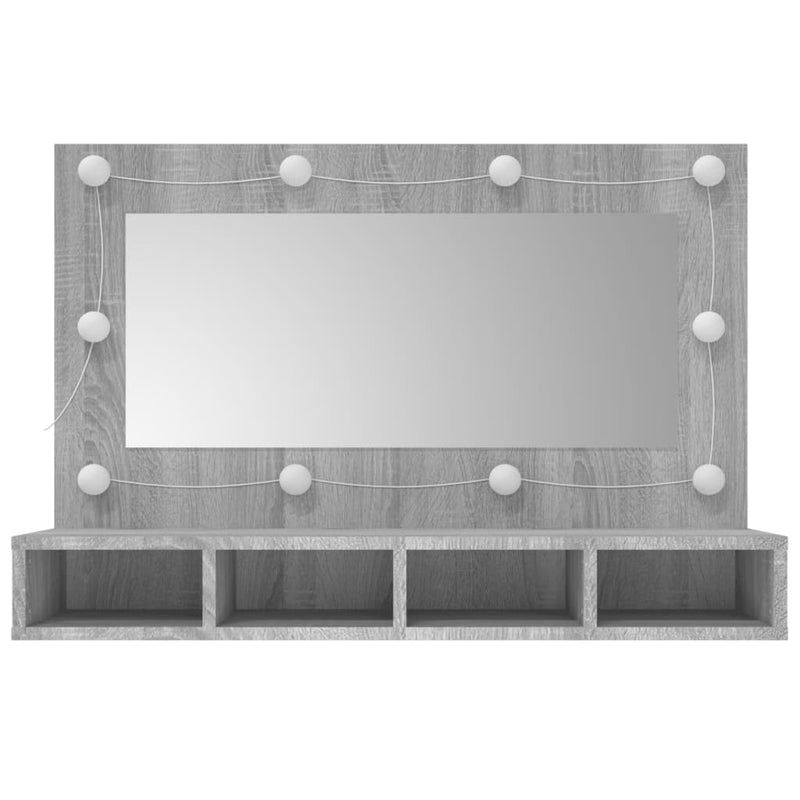 vidaXL szürke sonoma színű tükrös szekrény LED-ekkel 90 x 31,5 x 62 cm